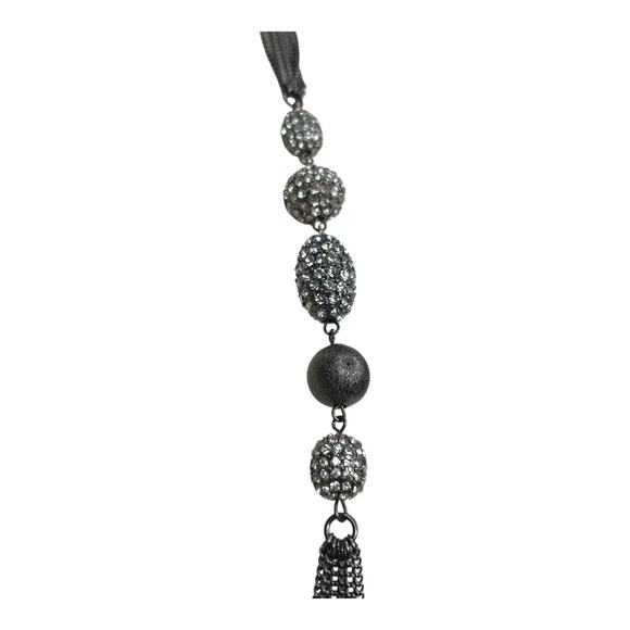 Chicos Dark Silver Tone Pave Rhinestone Textured Bead Accents Necklace - Picture 4 of 5